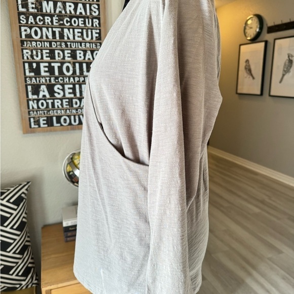 NWOT Soft Surroundings Top PL Green Gray Surplice Tunic Long Sleeve 100% Cotton - Picture 3 of 7